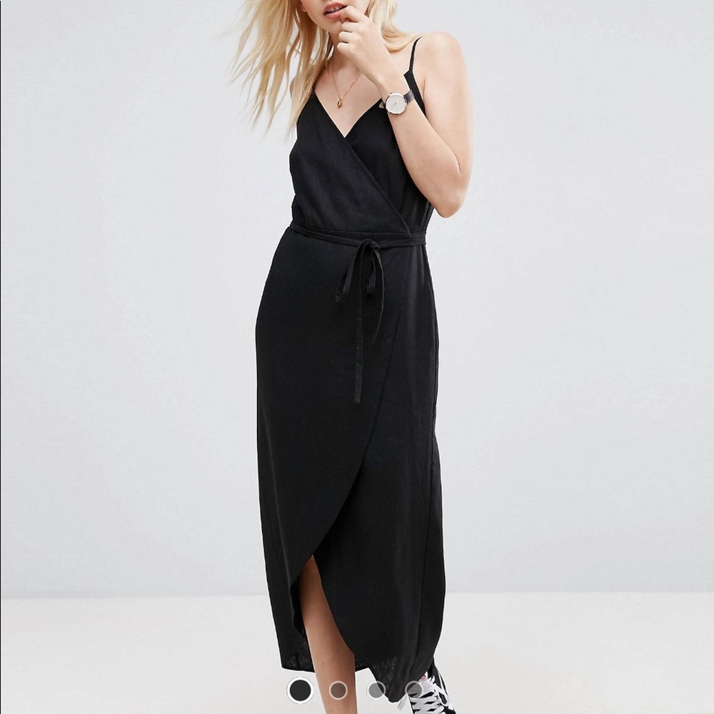 ASOS linen cami wrap dress in black